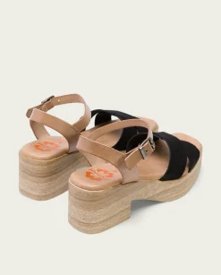 PORRONET Sandalia Tacón Bajo De Piel Taupe Negro Viviana Discount