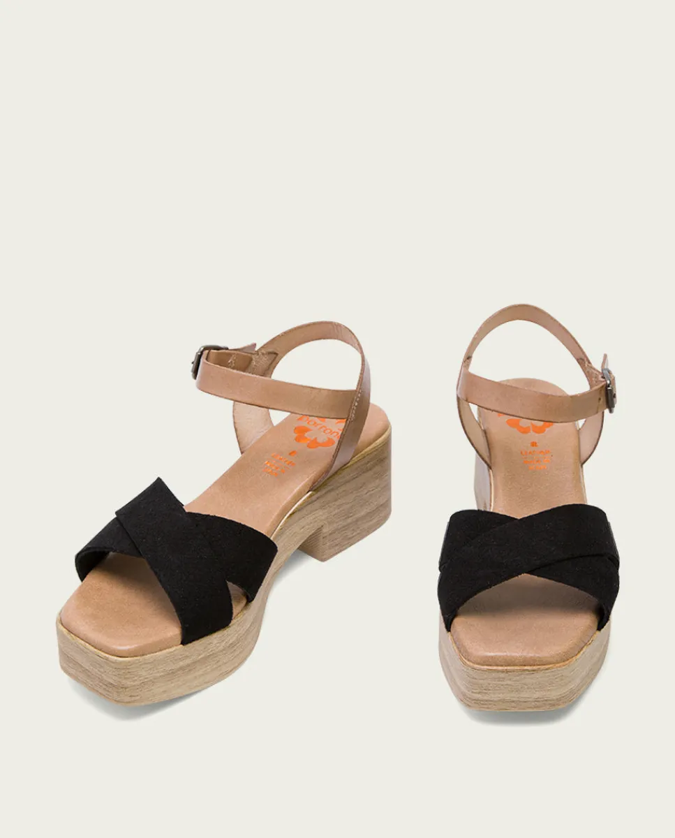 PORRONET Sandalia Tacón Bajo De Piel Taupe Negro Viviana Discount