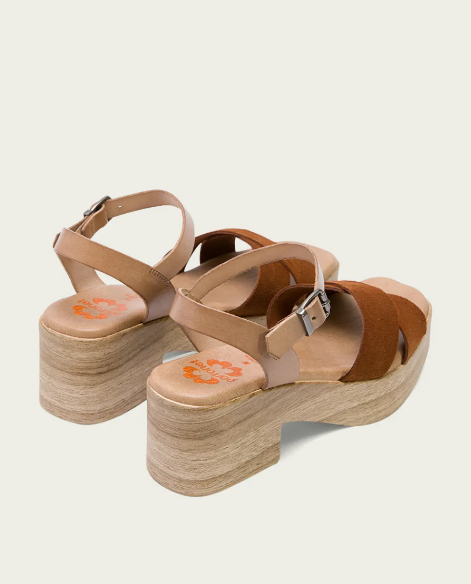 PORRONET Sandalia Tacón Bajo De Piel Taupe Cuero Viviana Sale