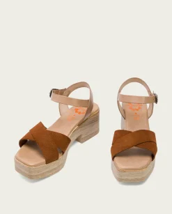 PORRONET Sandalia Tacón Bajo De Piel Taupe Cuero Viviana Sale