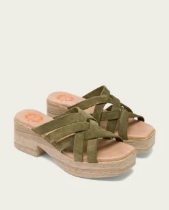 PORRONET Sandalia Tacón Bajo Piel Kaki Vicky Sale