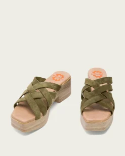 PORRONET Sandalia Tacón Bajo Piel Kaki Vicky Sale