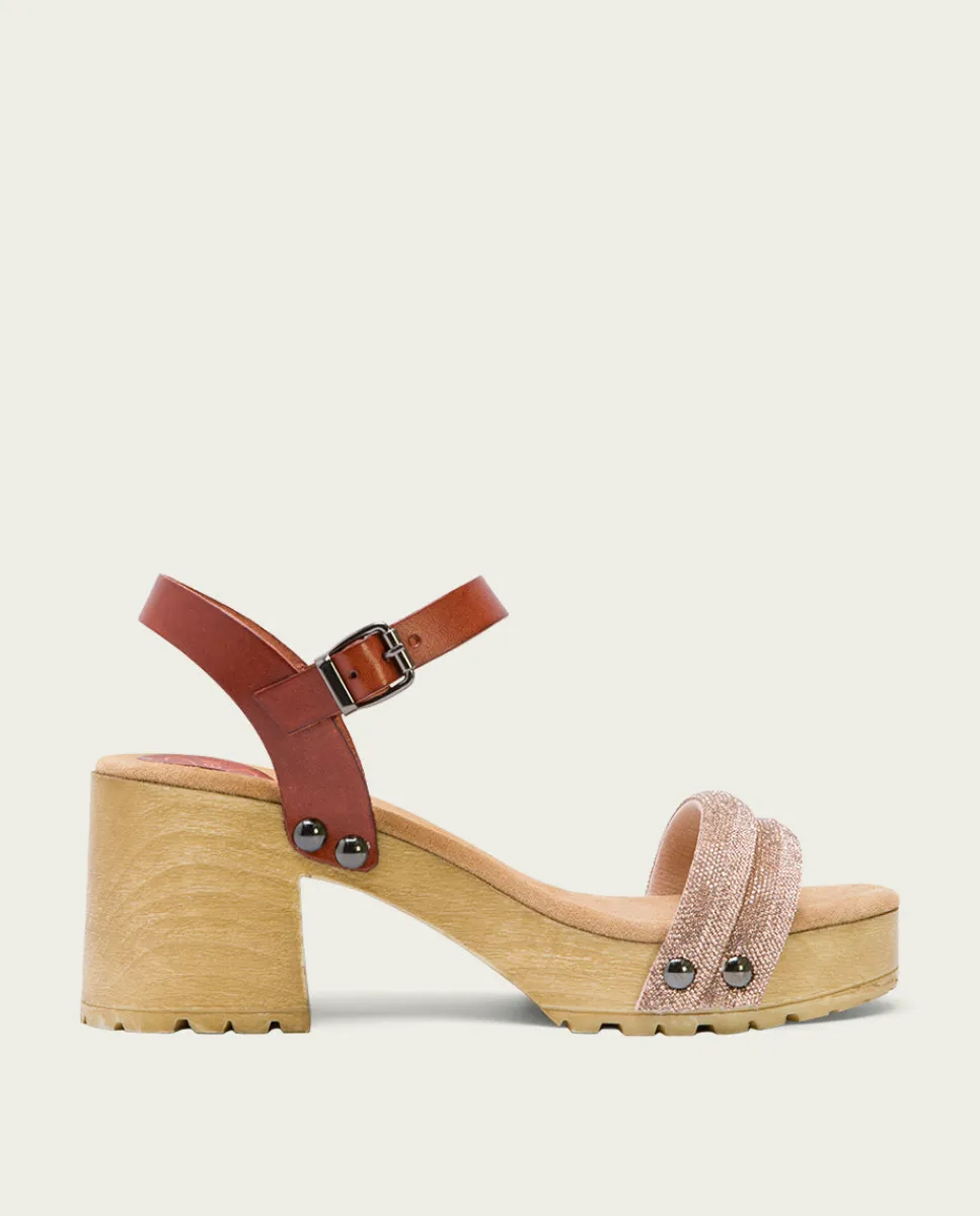 PORRONET Sandalia Tacón Medio Cuero Rose Serena Clearance