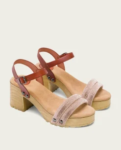 PORRONET Sandalia Tacón Medio Cuero Rose Serena Clearance