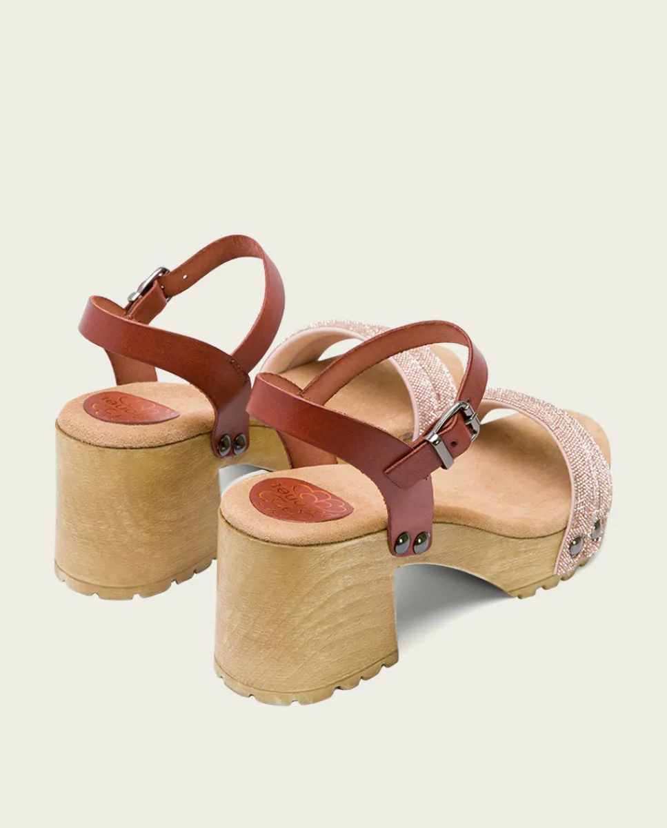 PORRONET Sandalia Tacón Medio Cuero Rose Serena Clearance