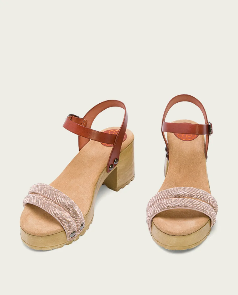 PORRONET Sandalia Tacón Medio Cuero Rose Serena Clearance