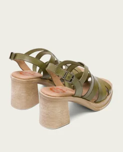 PORRONET Sandalia Tacón Medio De Piel Kaki Nerea Hot