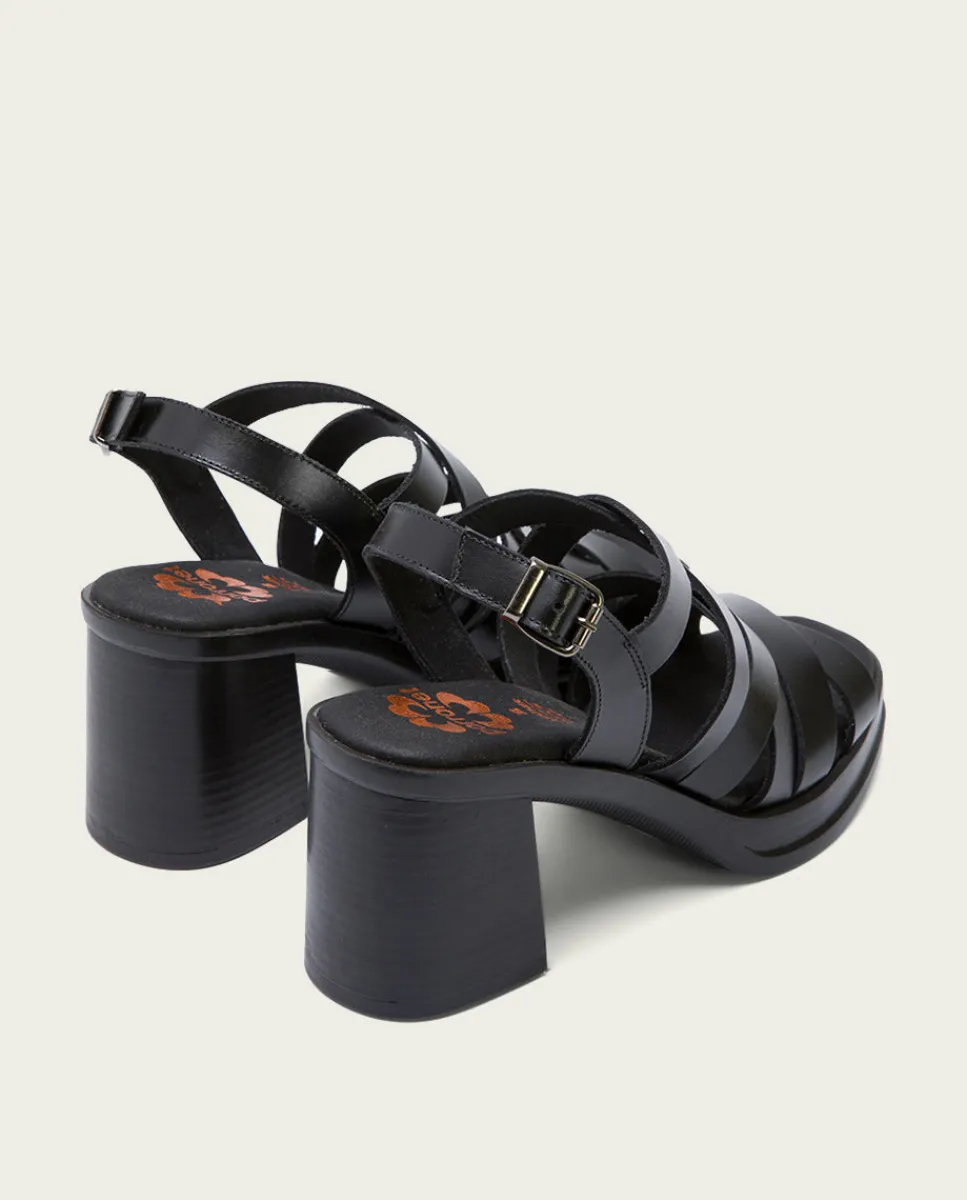 PORRONET Sandalia Tacón Medio De Piel Negro Nerea Clearance