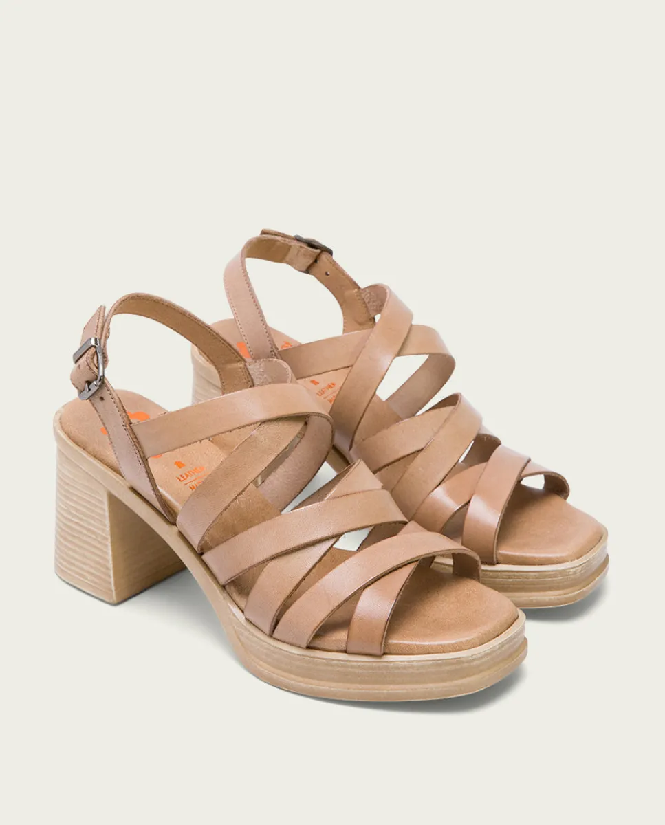 PORRONET Sandalia Tacón Medio De Piel Taupe Nerea Best