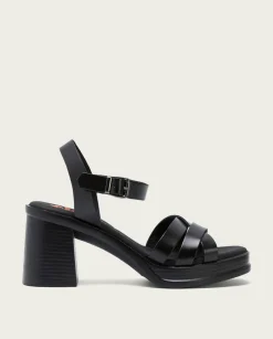 PORRONET Sandalia Tacón Medio De Piel Negro Nicole Flash Sale
