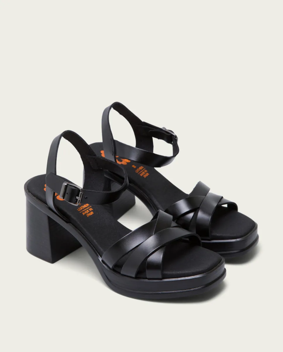 PORRONET Sandalia Tacón Medio De Piel Negro Nicole Flash Sale