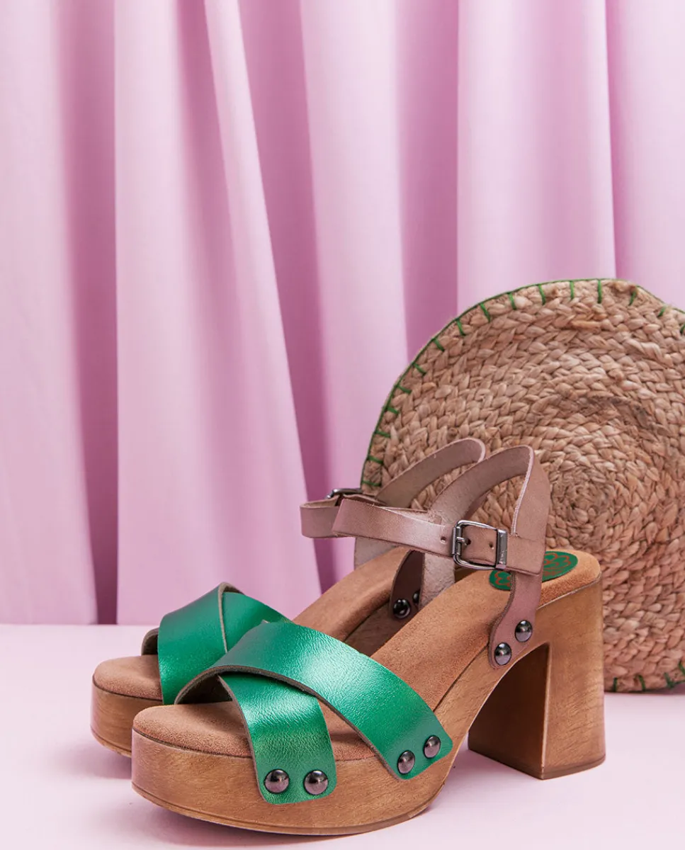 PORRONET Sandalia Tacón Verde Vega Cheap